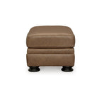 Caramel Leather Ottoman with Wood Legs