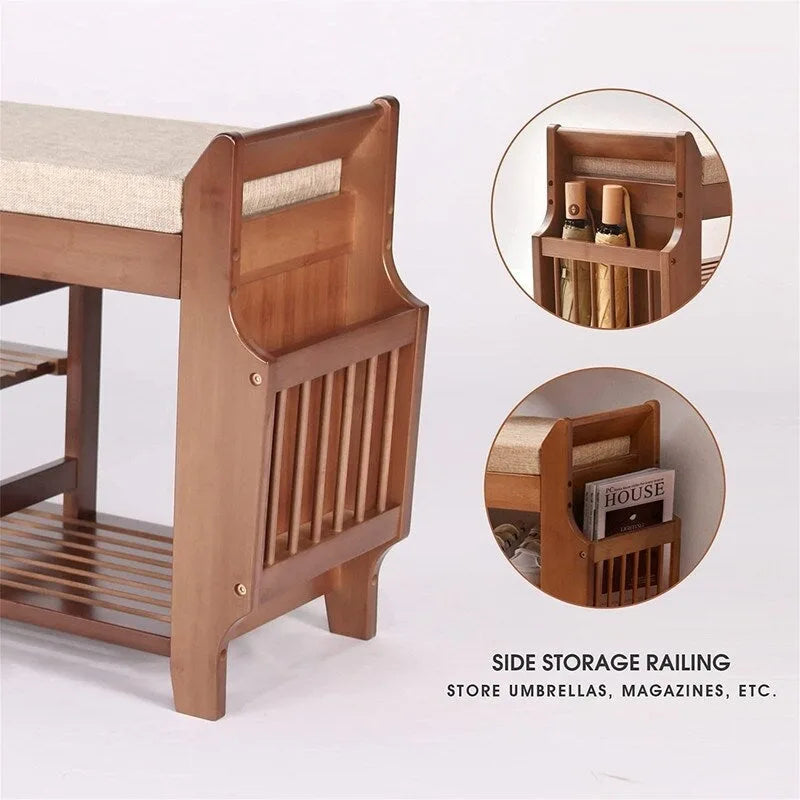 2-Tier Bamboo Shoe Bench with Storage