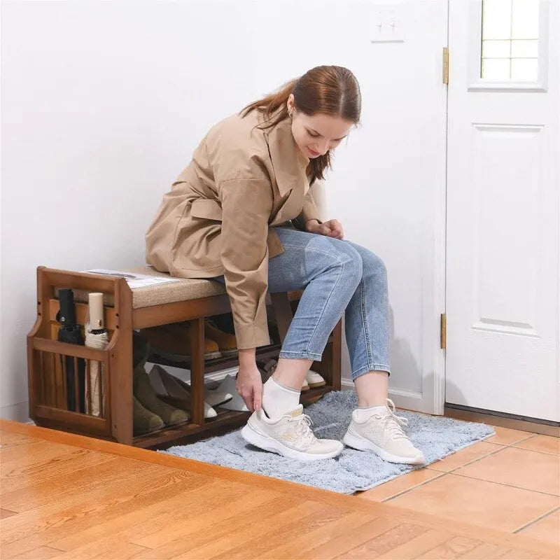 2-Tier Bamboo Shoe Bench with Storage