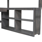 Full Size Loft Bed with U-Shaped Desk, Drawers and Storage Shelves
