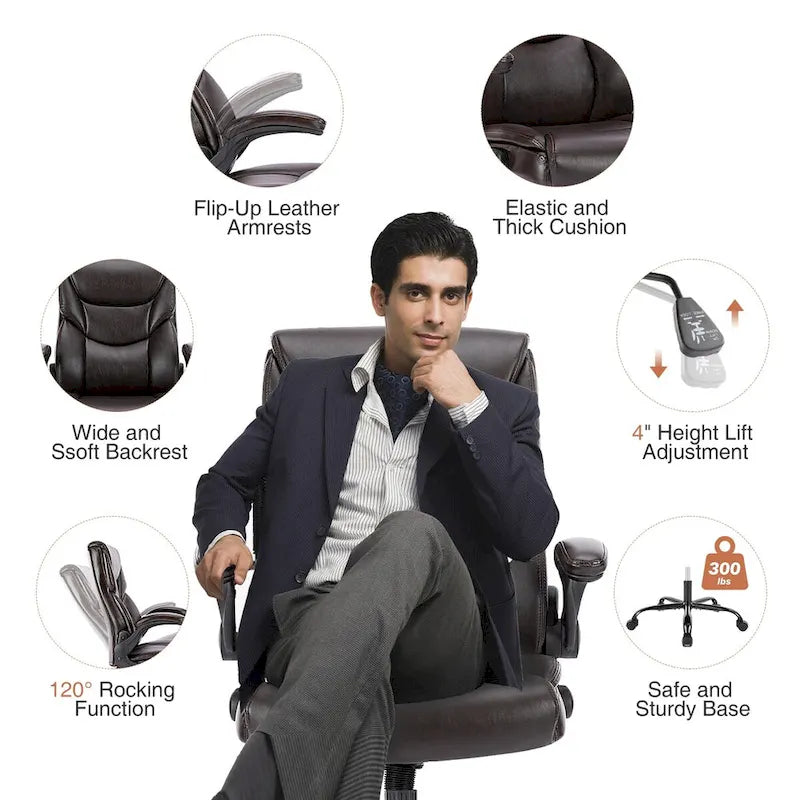 High-Back Ergonomic Office Chair with Flip-Up Armrests