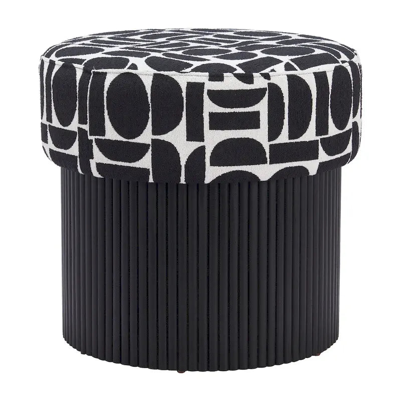 Storage Ottoman with Fabric Top – Black & White