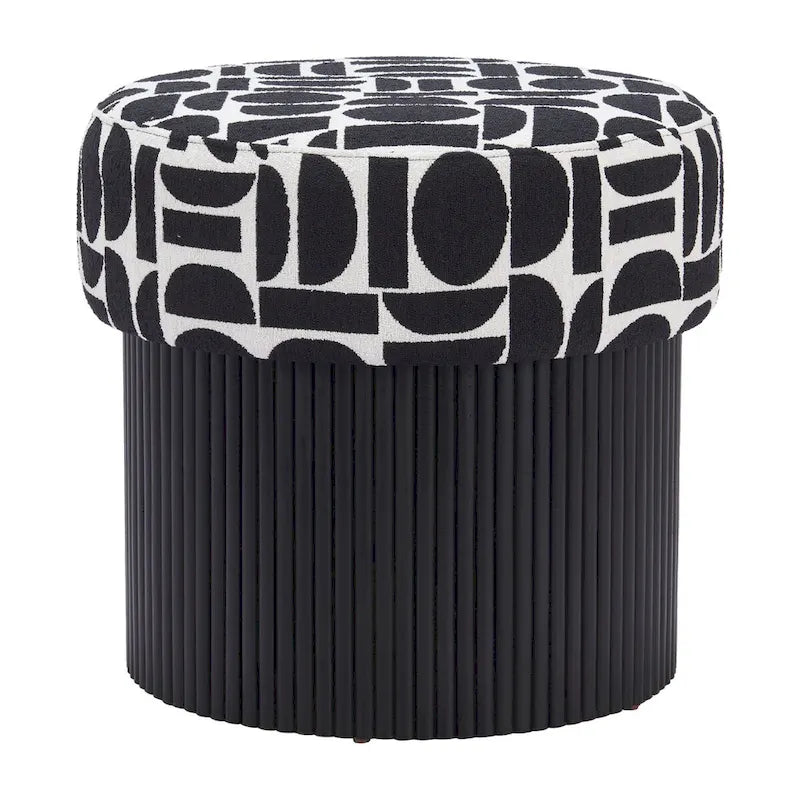 Storage Ottoman with Fabric Top – Black & White