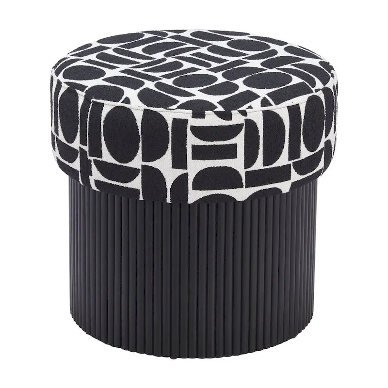 Storage Ottoman with Fabric Top – Black & White