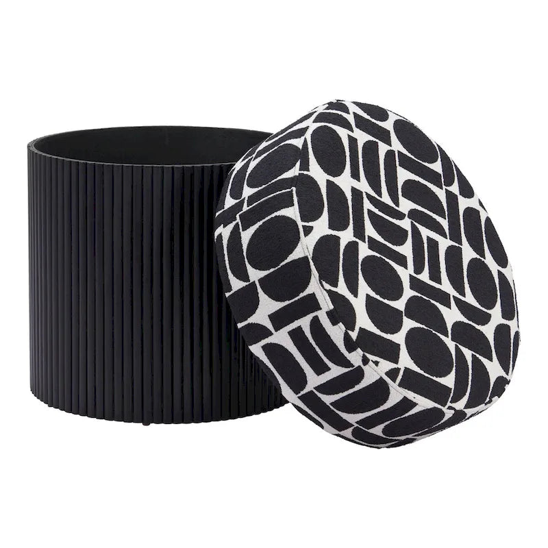 Storage Ottoman with Fabric Top – Black & White