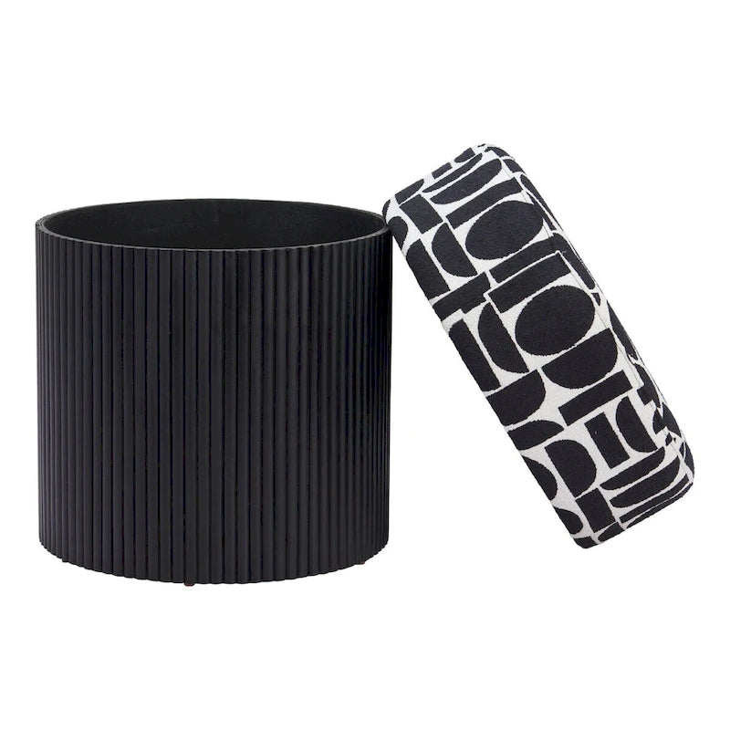Storage Ottoman with Fabric Top – Black & White