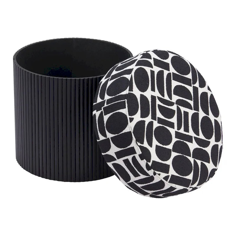Storage Ottoman with Fabric Top – Black & White
