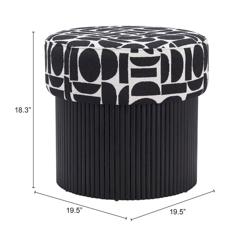 Storage Ottoman with Fabric Top – Black & White