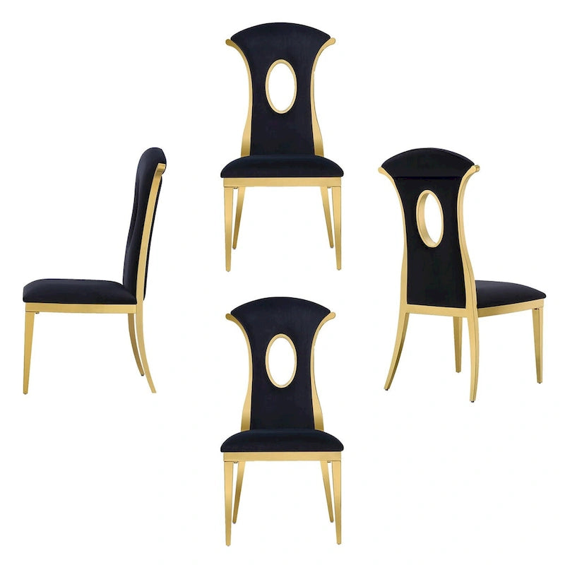 Black Velvet Dining Chairs with Gold-Tone Steel Legs