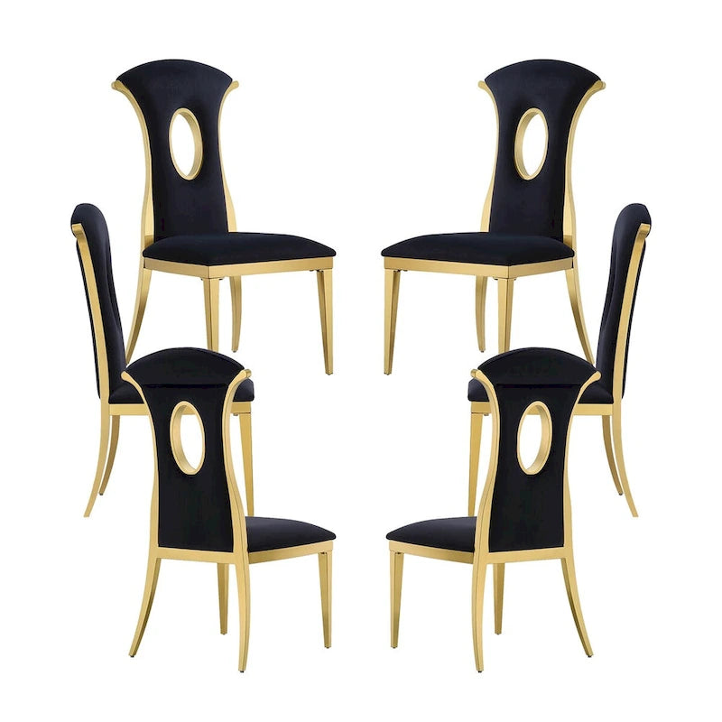 Black Velvet Dining Chairs with Gold-Tone Steel Legs