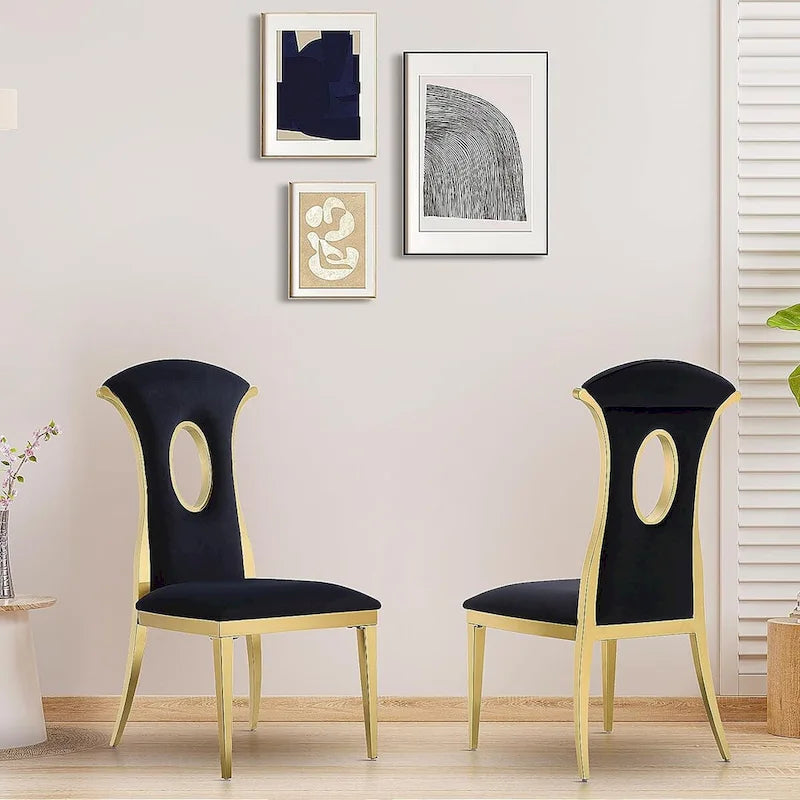 Black Velvet Dining Chairs with Gold-Tone Steel Legs