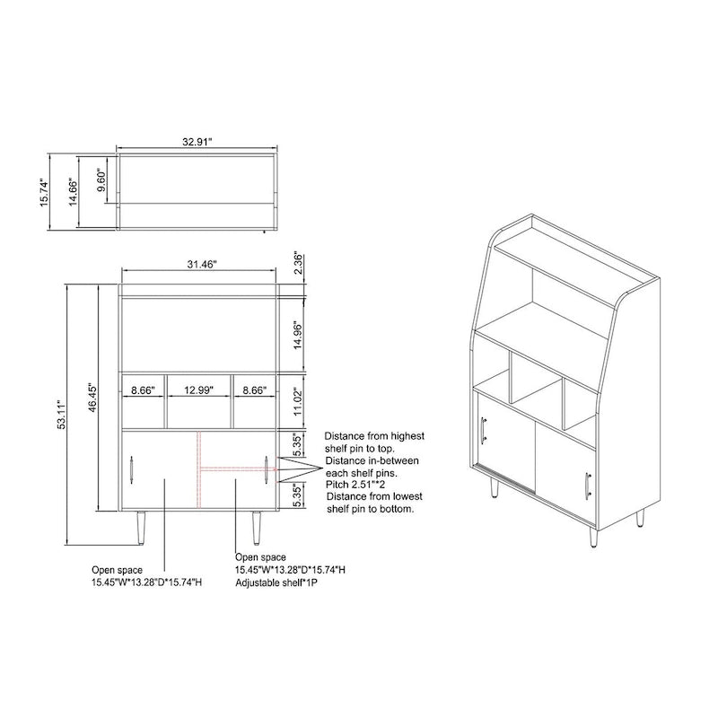 Contemporary Brown Multi-Storage Buffet with Wenge Finish