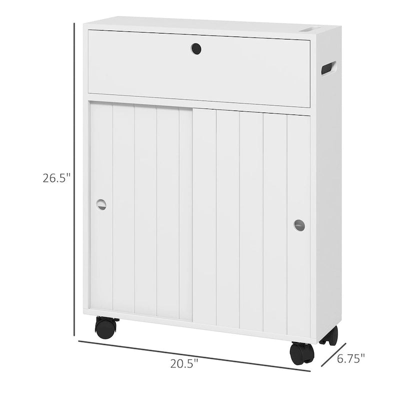 Slim Bathroom Storage Cabinet with Rolling Wheels and Paper Holes