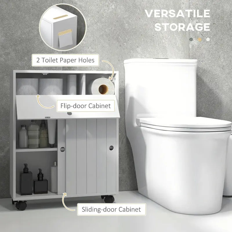 Slim Bathroom Storage Cabinet with Rolling Wheels and Paper Holes