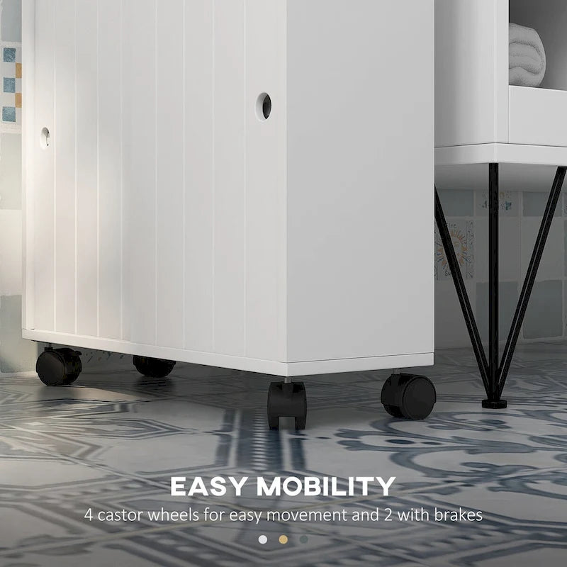 Slim Bathroom Storage Cabinet with Rolling Wheels and Paper Holes