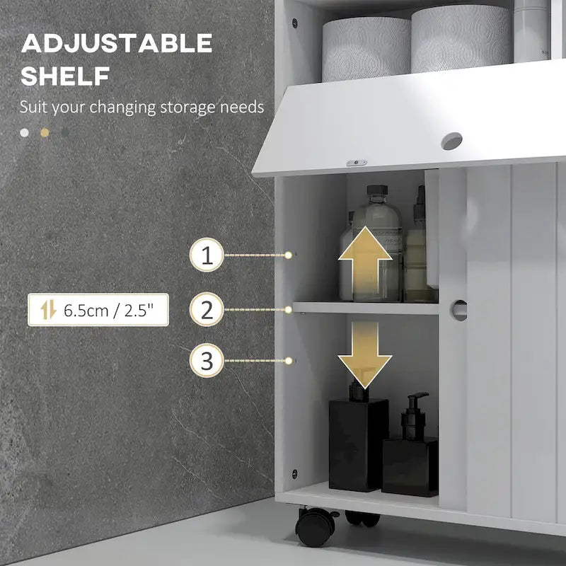 Slim Bathroom Storage Cabinet with Rolling Wheels and Paper Holes