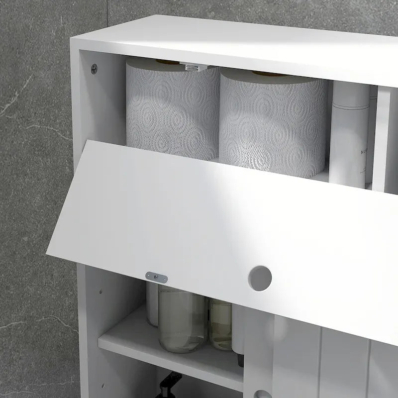 Slim Bathroom Storage Cabinet with Rolling Wheels and Paper Holes