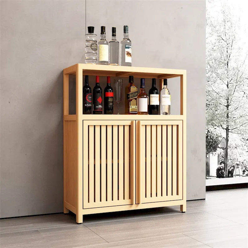 Bamboo Storage Cabinet with Multiple Shelves