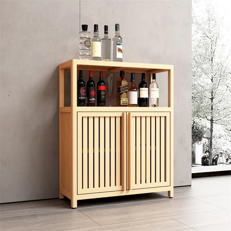 Large Capacity Bamboo Storage Cabinet With Shelves