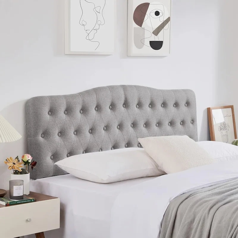 Upholstered King Headboard with Adjustable Height, Button Diamond Tufted, Linen Fabric