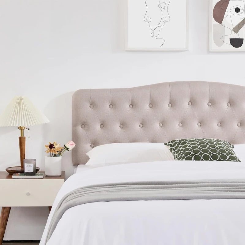 Upholstered King Headboard with Adjustable Height, Button Diamond Tufted, Linen Fabric