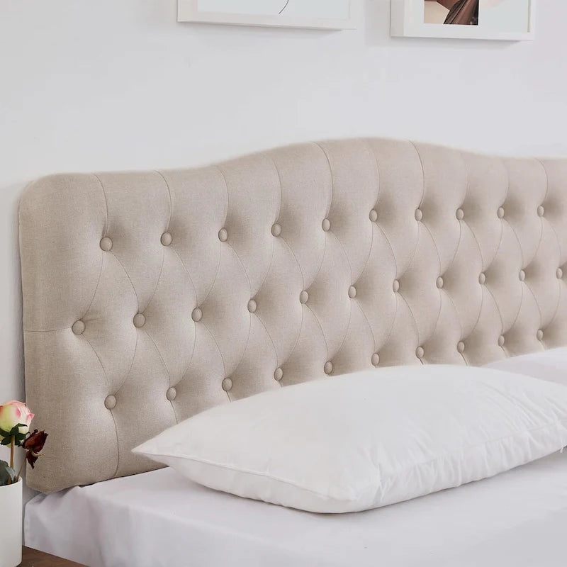 Upholstered King Headboard with Adjustable Height, Button Diamond Tufted, Linen Fabric
