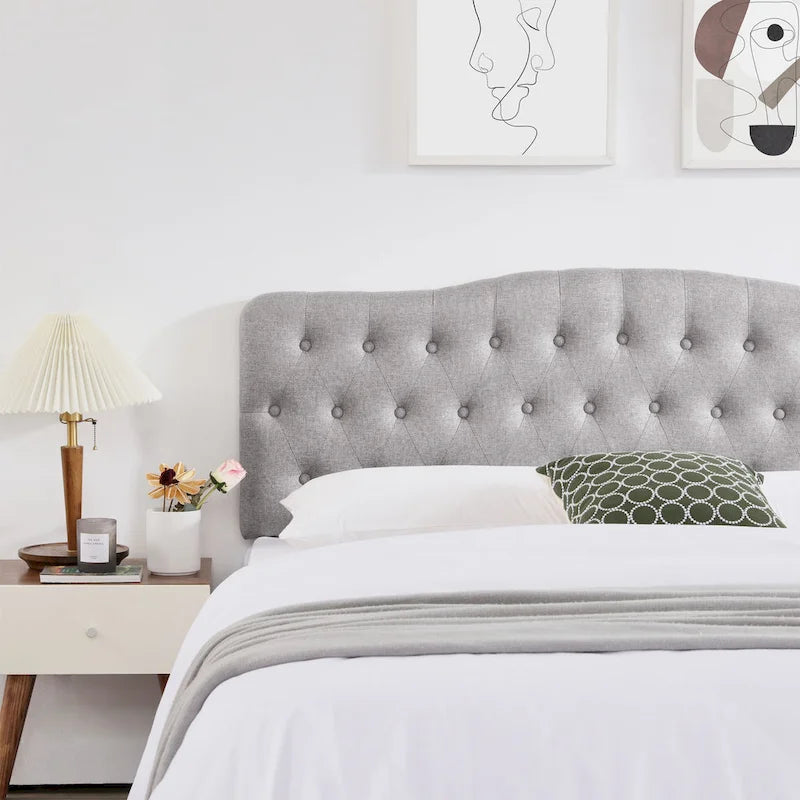 Upholstered King Headboard with Adjustable Height, Button Diamond Tufted, Linen Fabric