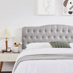 Upholstered King Headboard with Adjustable Height, Button Diamond Tufted, Linen Fabric