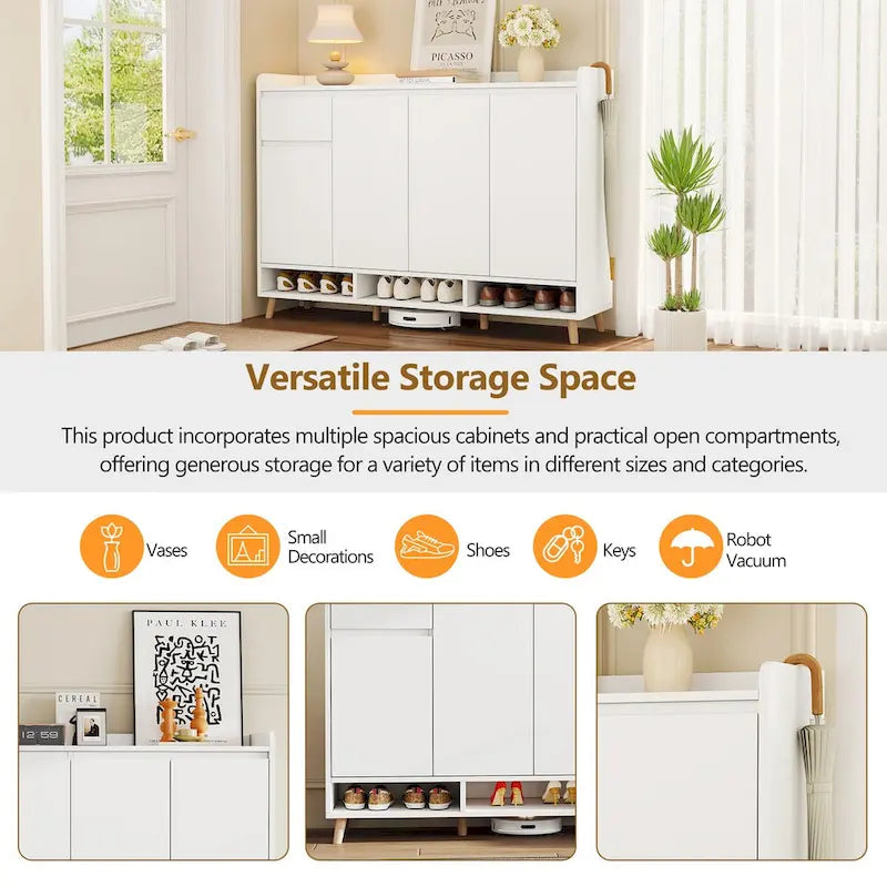 Contemporary Shoe Cabinet Minimalist Home Organizer with Solid Wood Legs, Storage Sideboard for Entryway