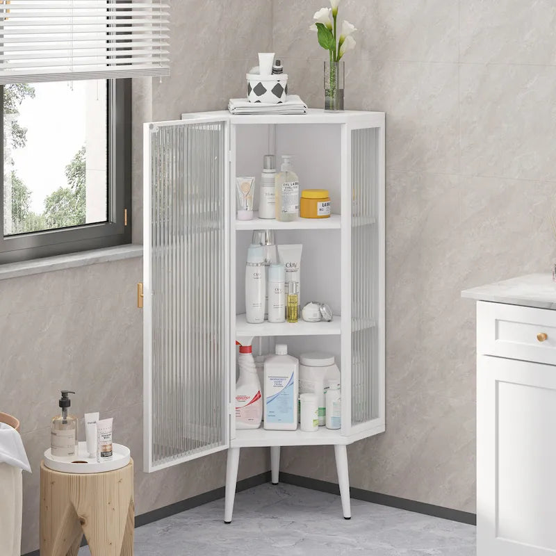 3-Tier Corner Cabinet with Glass Door