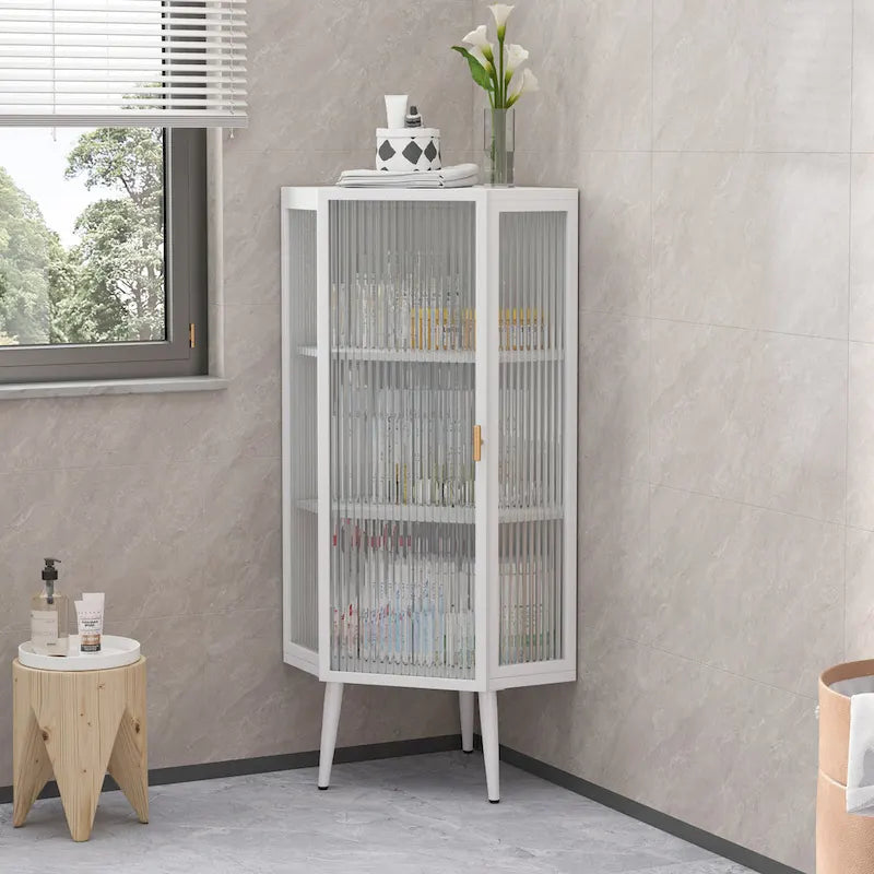 3-Tier Corner Cabinet with Glass Door