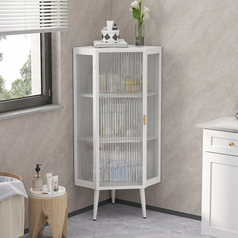 3-Tier Corner Cabinet with Glass Door
