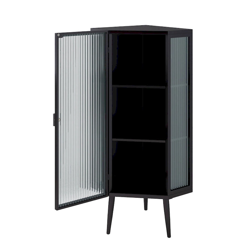3-Tier Corner Cabinet with Glass Door