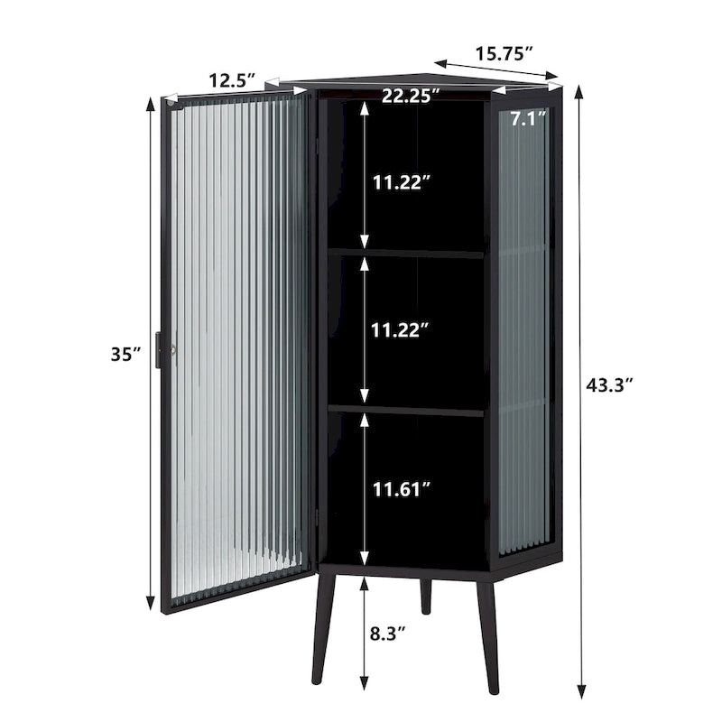 3-Tier Corner Cabinet with Glass Door