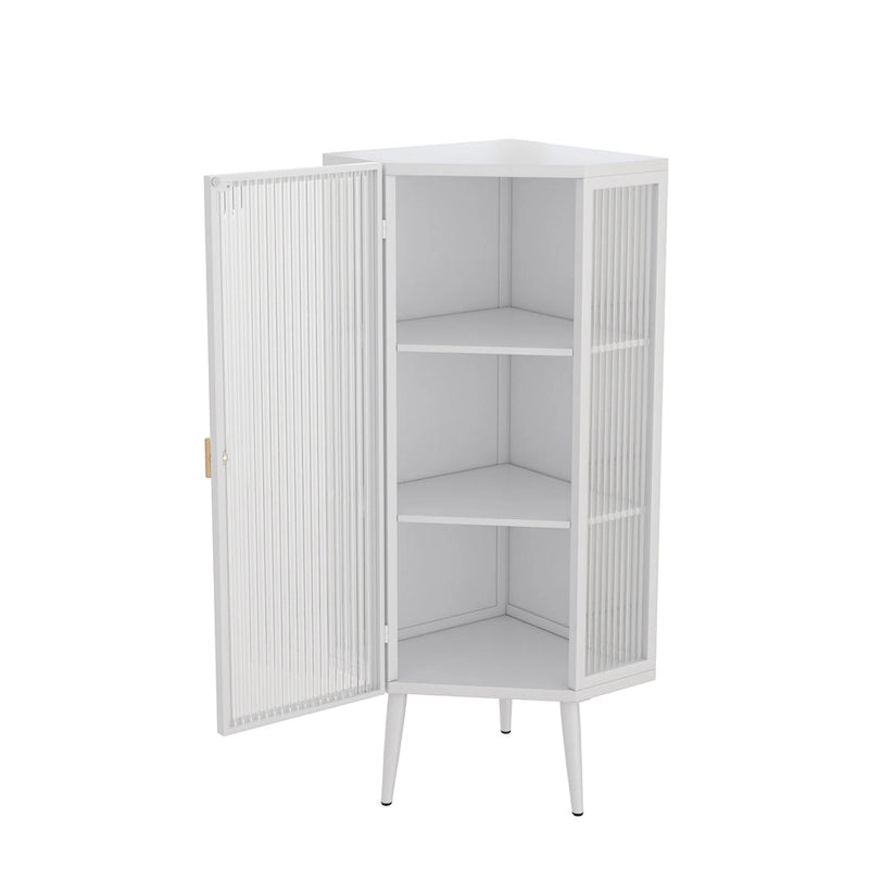 3-Tier Corner Cabinet with Glass Door