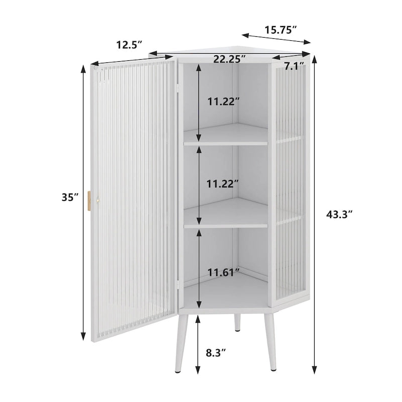 3-Tier Corner Cabinet with Glass Door