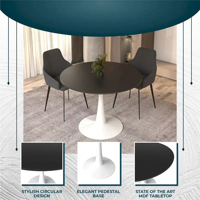 40-Inch Round Dining Table with MDF Top and Steel Base