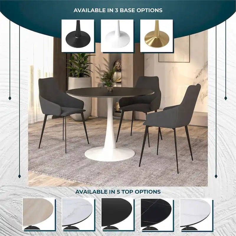 40-Inch Round Dining Table with MDF Top and Steel Base