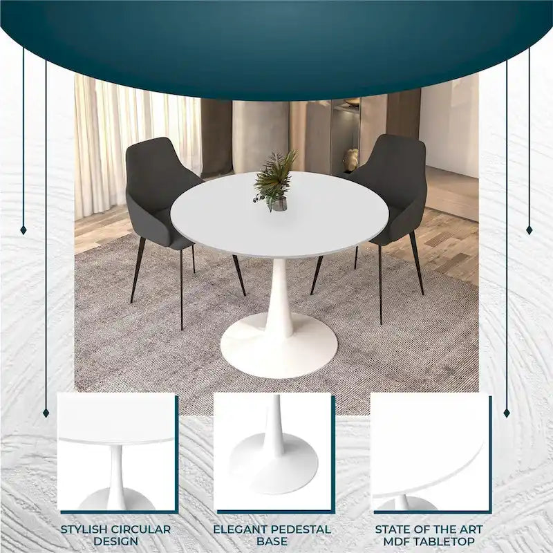 40-Inch Round Dining Table with MDF Top and Steel Base
