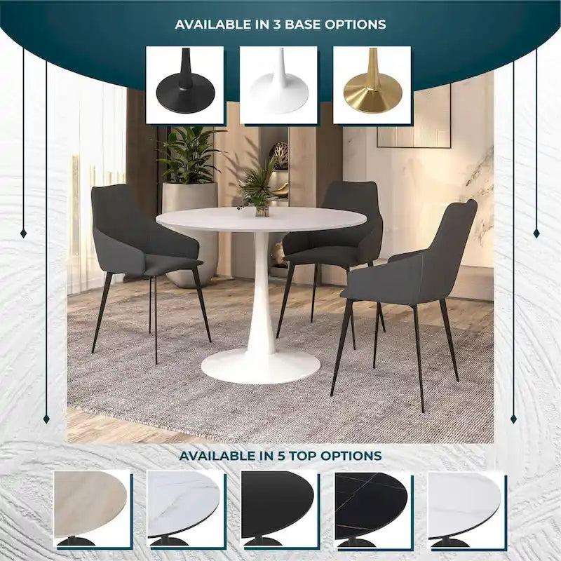 40-Inch Round Dining Table with MDF Top and Steel Base