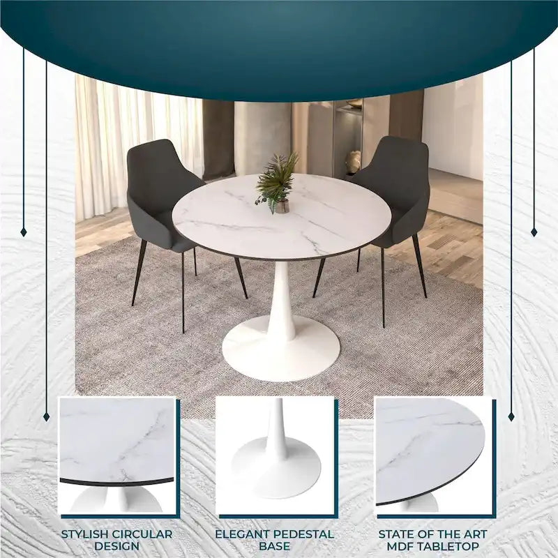 40-Inch Round Dining Table with MDF Top and Steel Base